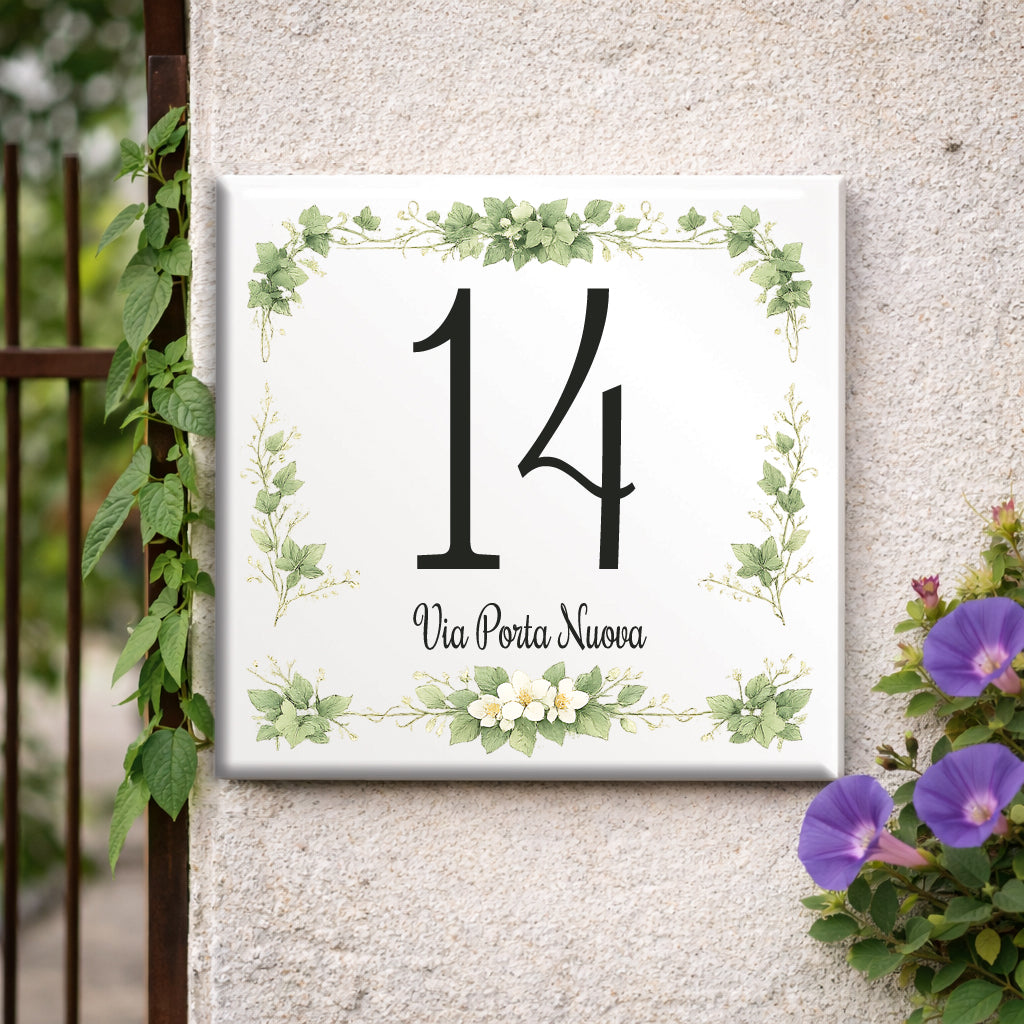Personalisiertes Hausnummernschild – Bemaltes Keramikdesign P2