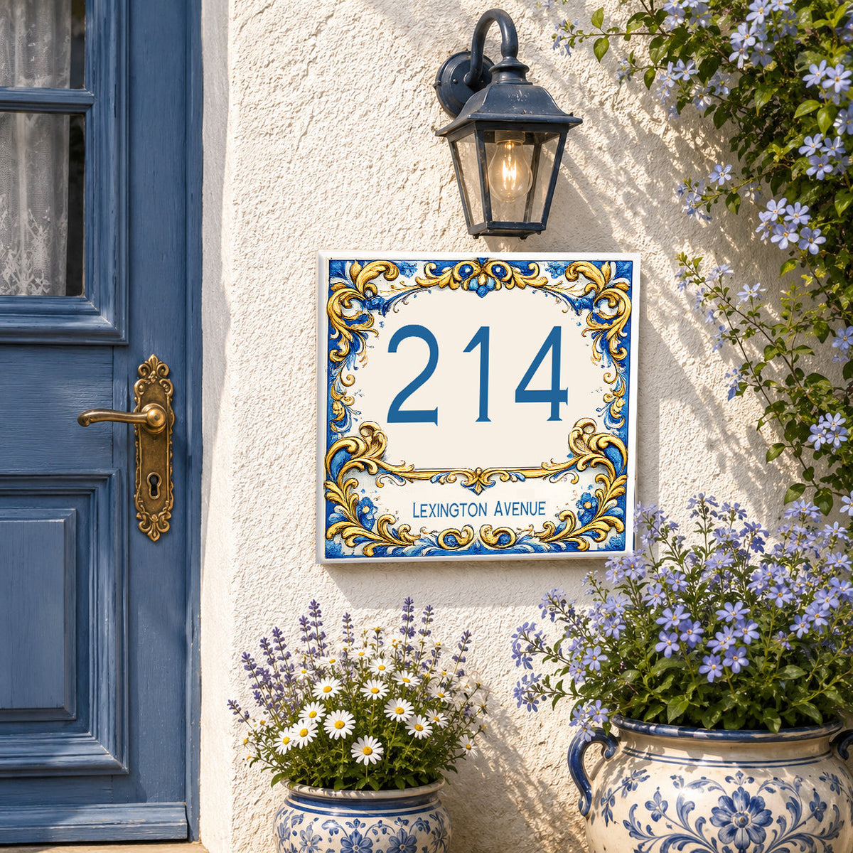Personalisiertes Hausnummernschild aus Keramik – 15 × 15 cm P1