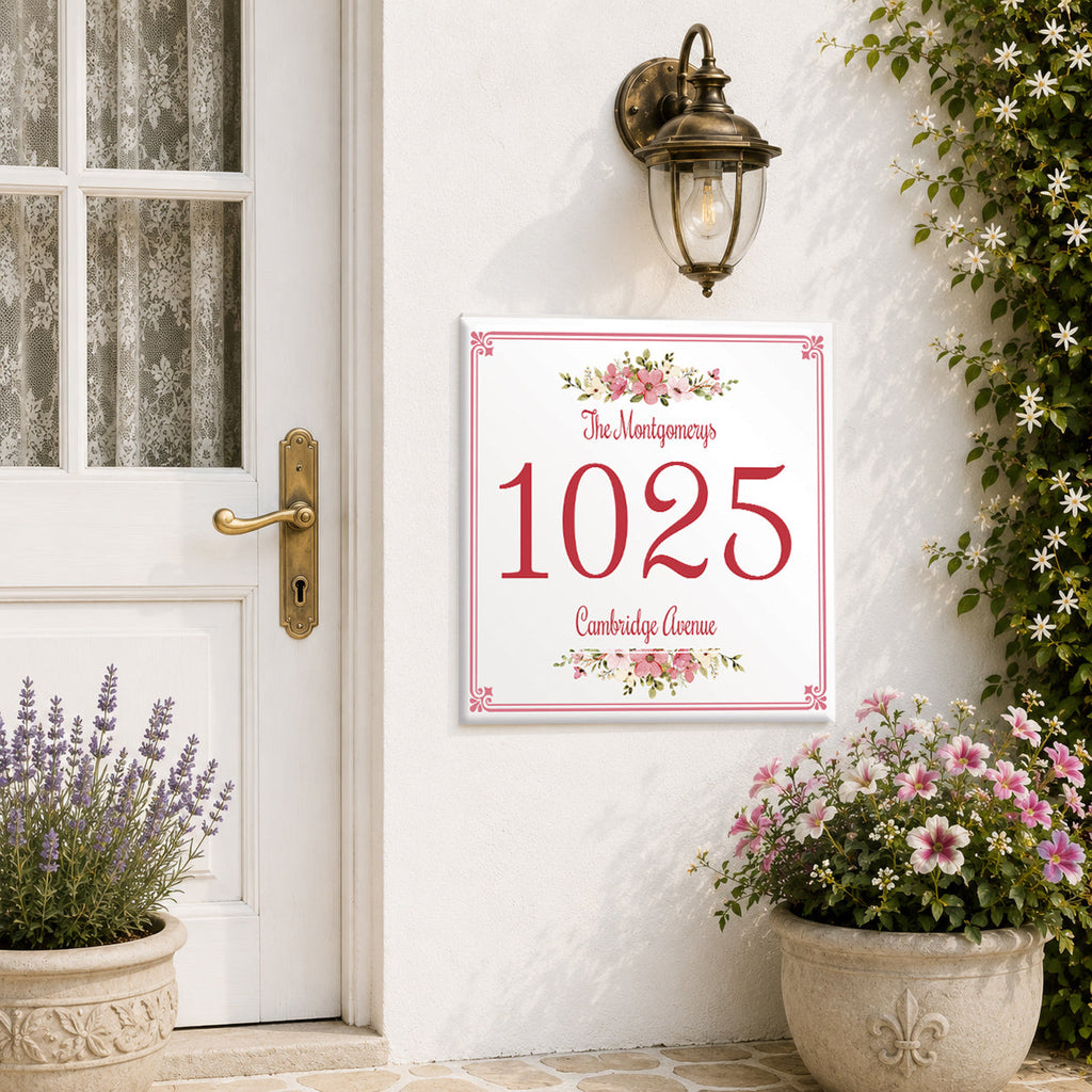 Personalisiertes Hausnummernschild mit Blumen – Sizilien P8