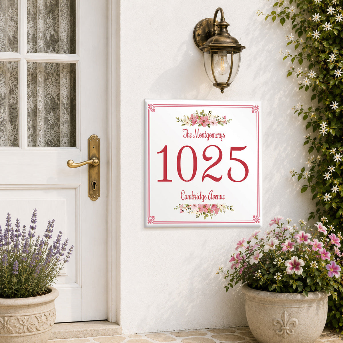 Personalisiertes Hausnummernschild mit Blumen – Sizilien P8