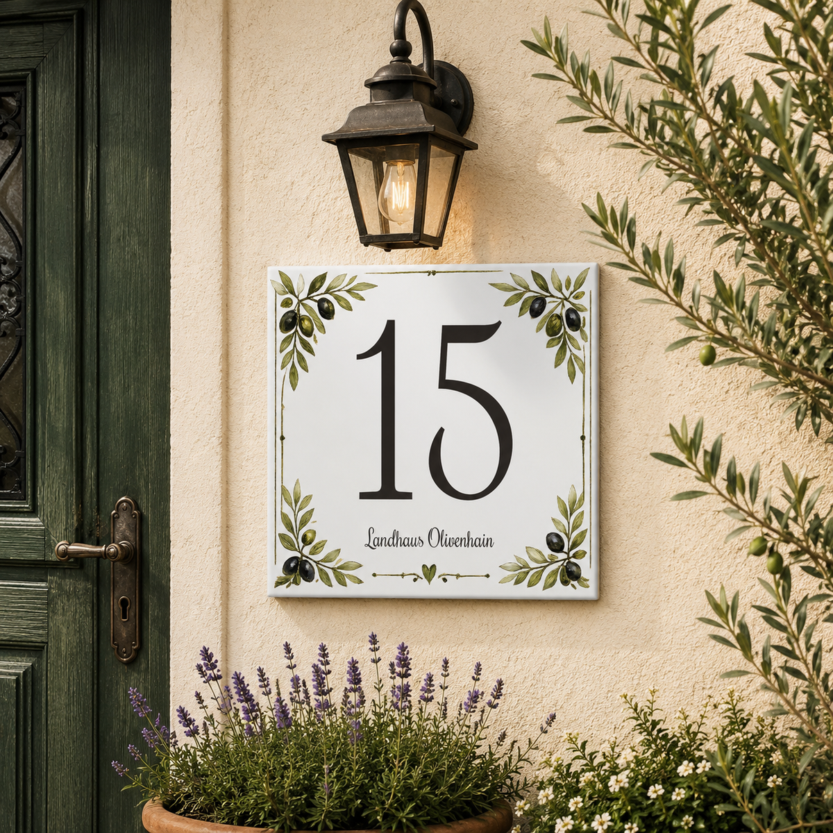 Personalisierbares Hausnummernschild – Keramik 15 × 15 cm P78