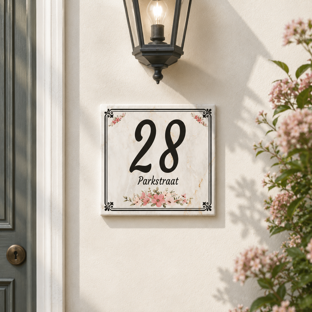 Personalisiertes Hausnummernschild Sassari – Blumendesign P31
